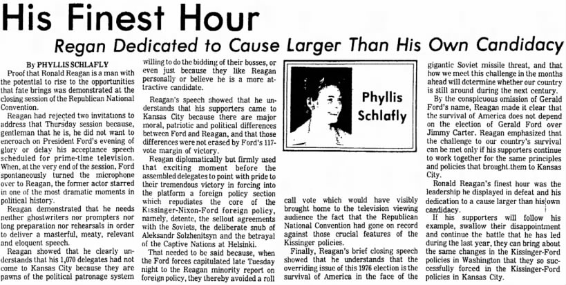Phyllis Schlafly supports Reagan during the 1976 Primaries
