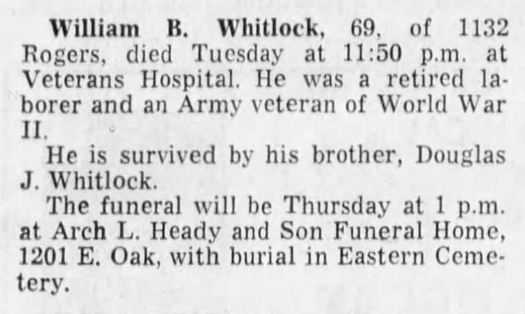 William B Whitlock obit Oct 1968