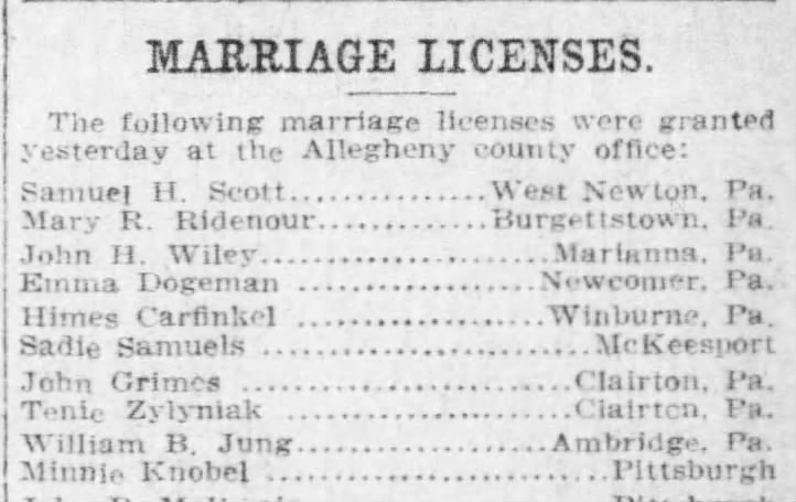 Jung Knobel Marriage License 1911