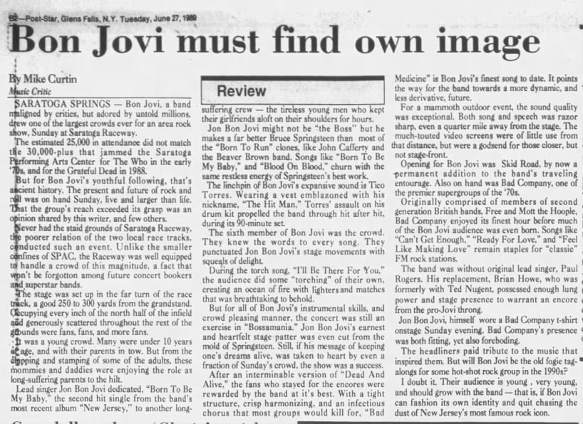 Bon Jovi - Saratoga Raceway 1989 review