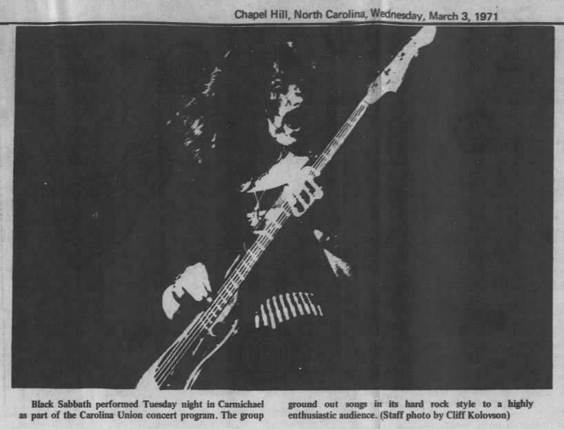 Photo of Geezer Butler in the Daily Tar Heel (March 3, 1971)