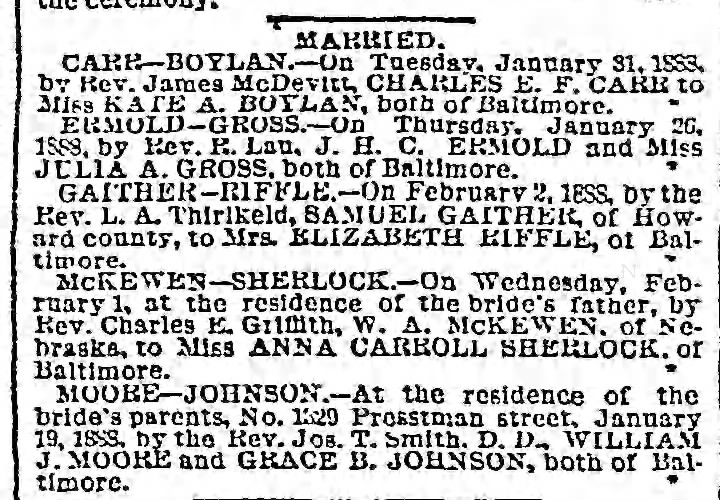 Grace Johnson - marriage to William Moore