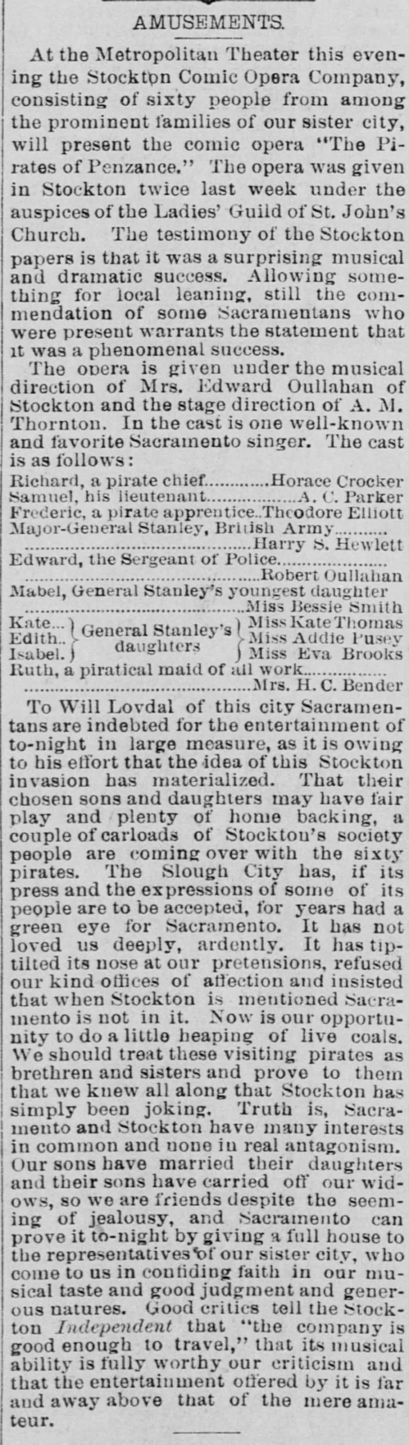 Will Lovdal, The Record-Union (Sacramento, CA) 11 Apr 1894, Wed, Page 6: