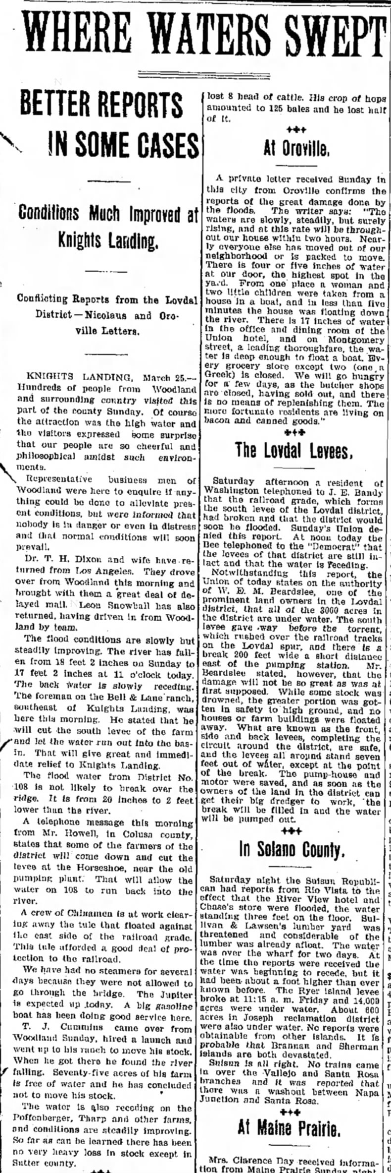 W. E. M. Beardslee, 25 March 1907, Woodland Daily Democrat, Pg 1, Col 1&2