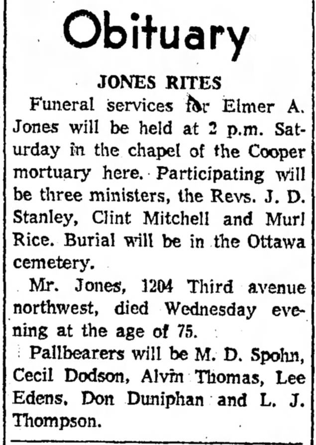 Ottawa cemetery obit..Jones