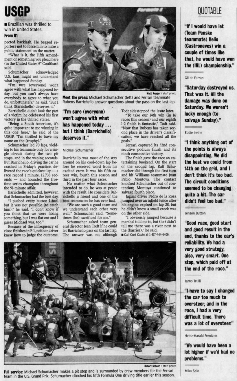 2002 USGP Report - The Indianapolis Star - 30 September 2002 - Page R5