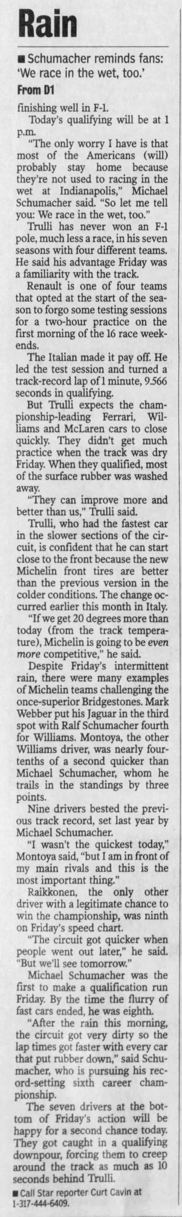 Contenders trail behind in the rain - The Indianapolis Star - 27 September 2003 - Page D1