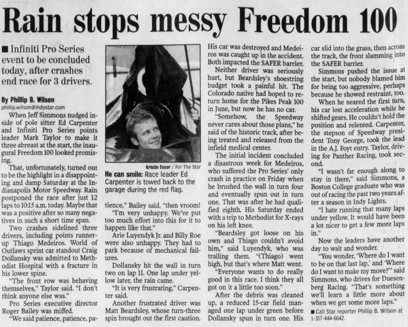 2003 Freedom 100 Postponed - The Indianapolis Star - May 18, 2003 - Page C10