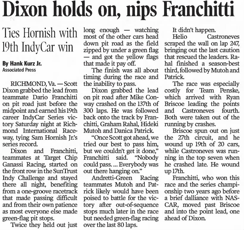Scott Dixon 2009 Richmond Win - The Courier-Journal - Page C11 - 28 June 2009