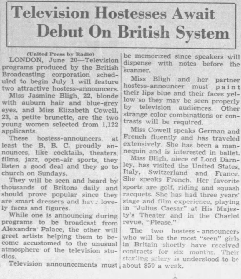 TV Hostesses Await Debut On British System - The Honolulu Advertiser - 21 June 1936 - Page 10