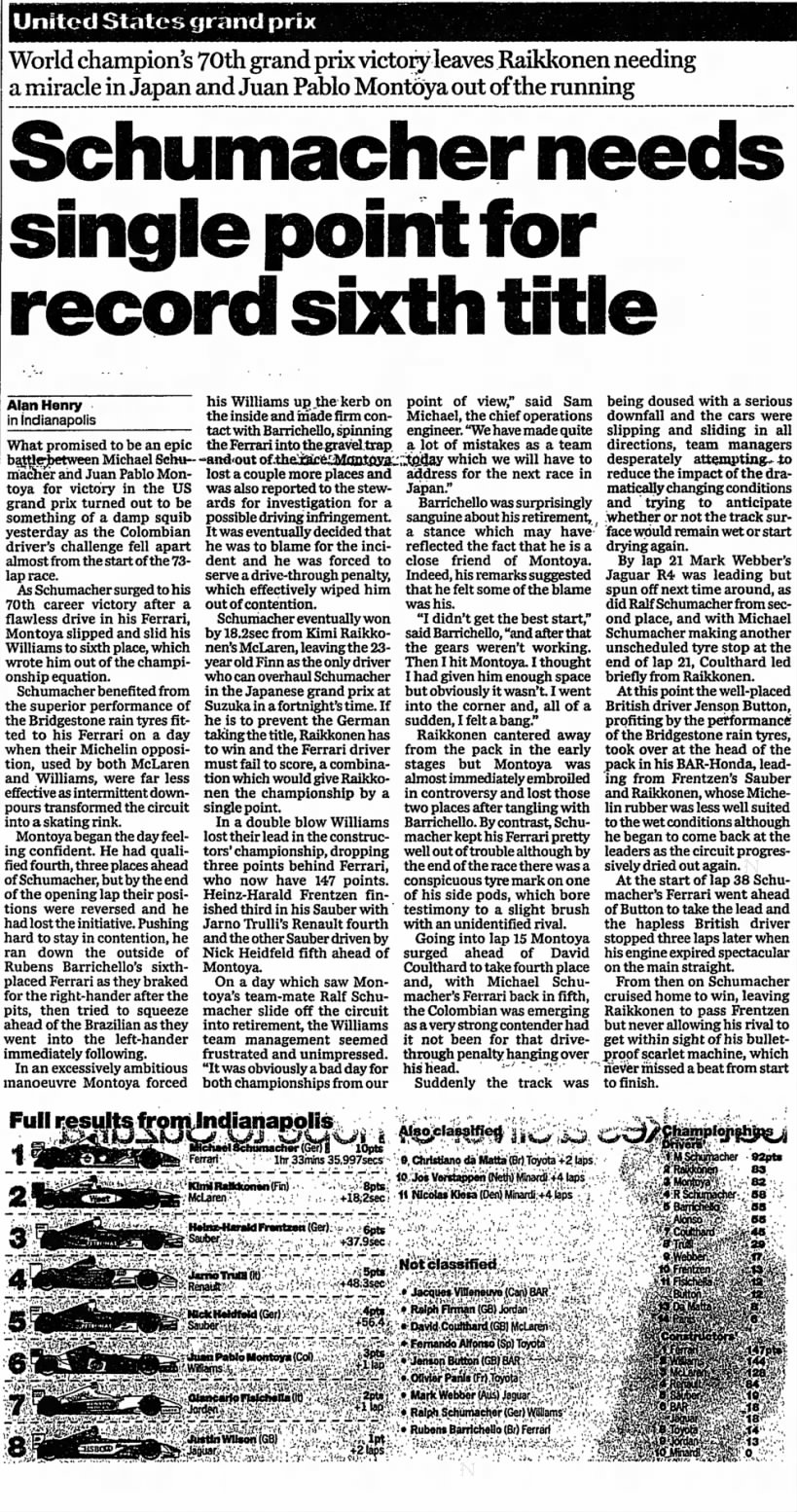 2003 US GP Report - The Guardian - 29 September 2003 - Page S16