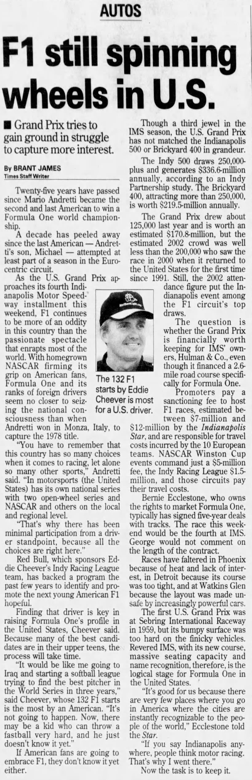 F1 still spinning wheels in U.S. - Tampa Bay Times - 25 September 2003 - Page 8C