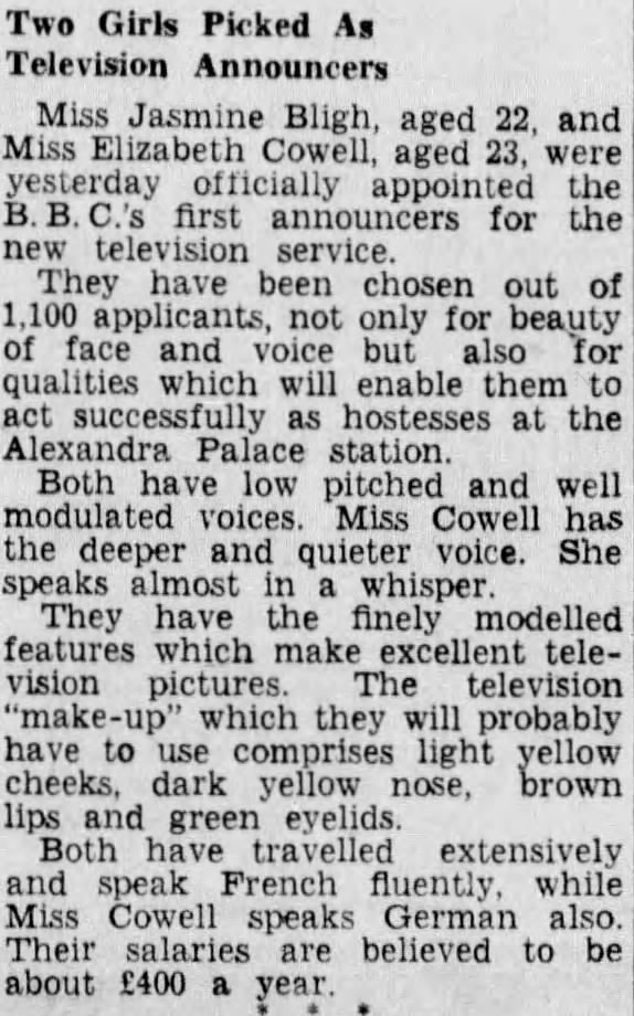 Two TV Announcer Girls - The Evening Sun - 14 July 1936 - Page 4
