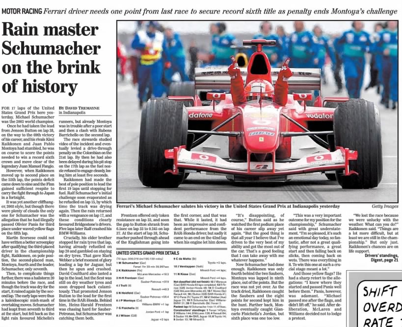 2003 US GP Report - The Independent - 29 September 2003 - Page 30