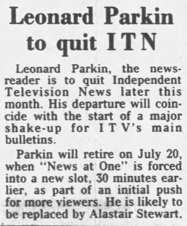 Leonard Parkin Retires from ITN - The Daily Telegraph - 9 July 1987 - Page 2