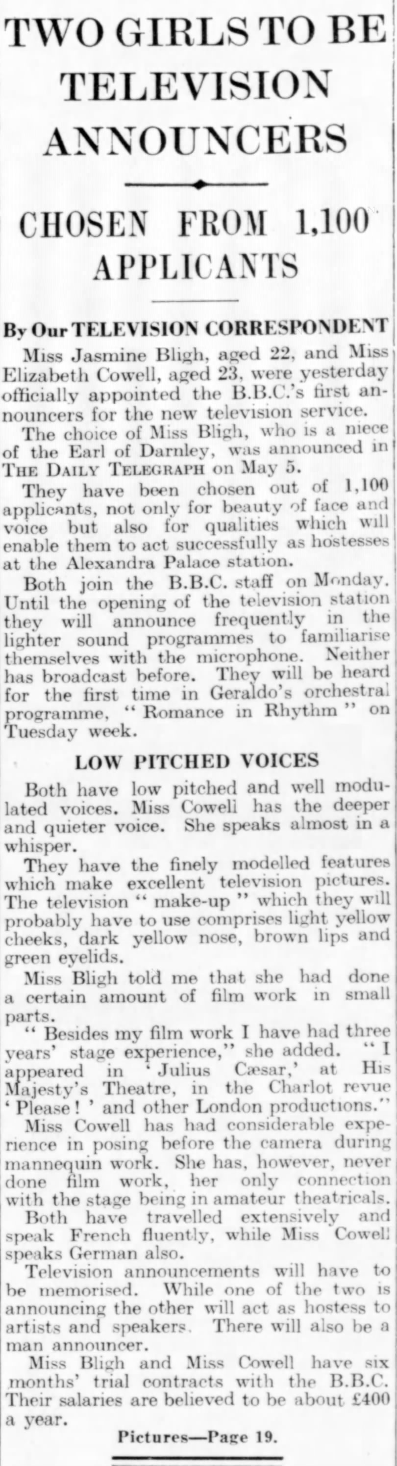 Television Announcers Girls - The Daily Telegraph - Page 12 - 14 May 1936