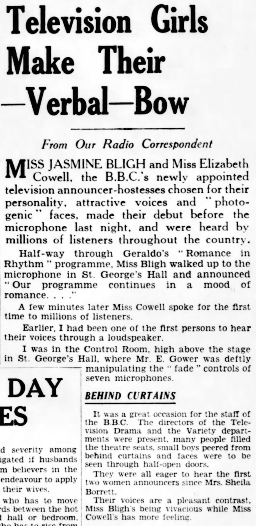 Television Girls Make Their Verbal Bow - Daily Herald - 27 May 1936 - Page 3
