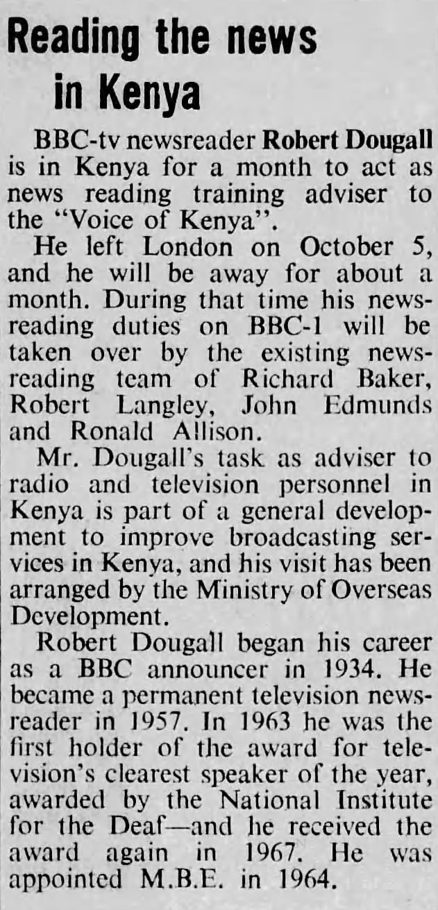 Robert Dougall Kenya - The Cheddar Valley Gazette - 18 October 1968 - Page 18