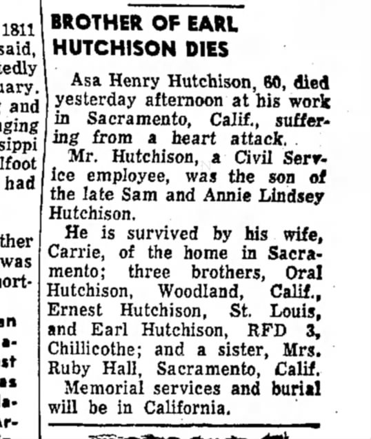 Brother of Granpa Earl Hutchison? Names parents