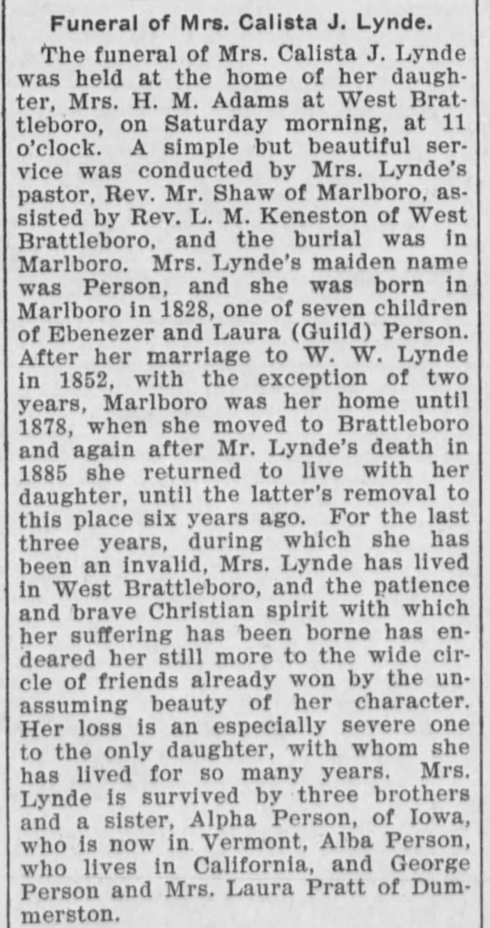 Calista Jane Person
Obituary 9 Aug 1901