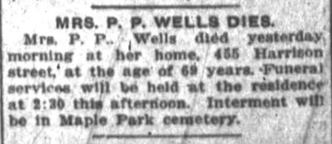 Mrs. P.P. Wells Dies
