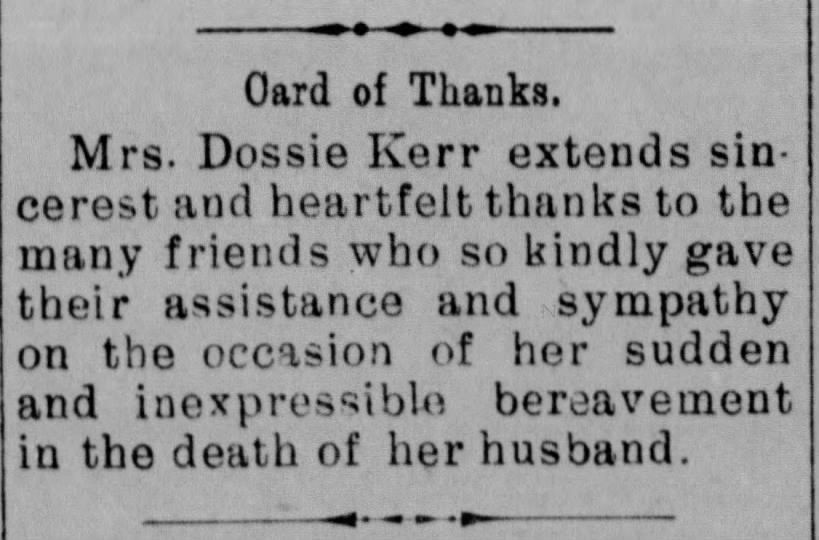 Card of Thanks...Mrs. Dossie Kerr, Sept. 28, 1906