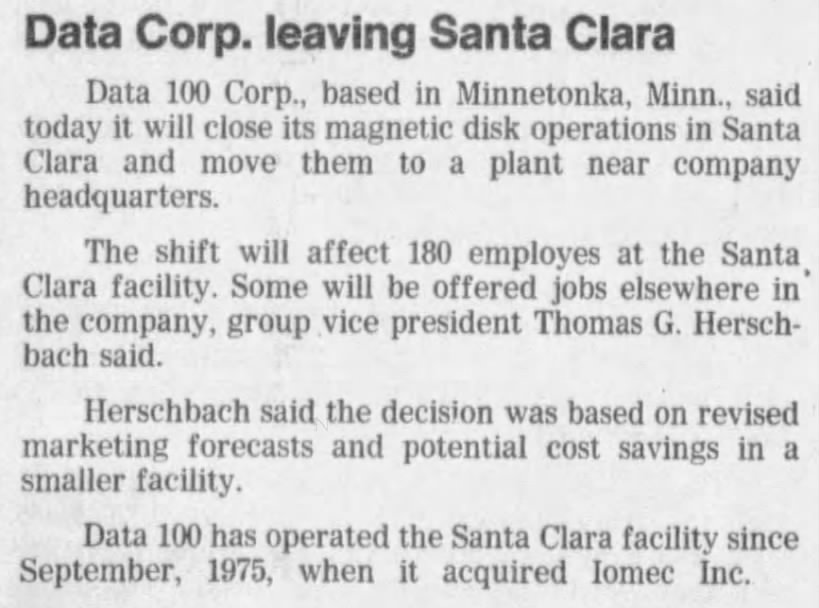 Data Corp. leaving Santa Clara
