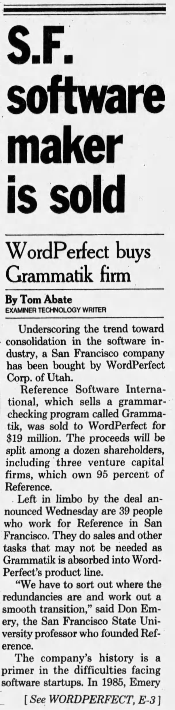 S.F. software maker is sold, page 1 of 2