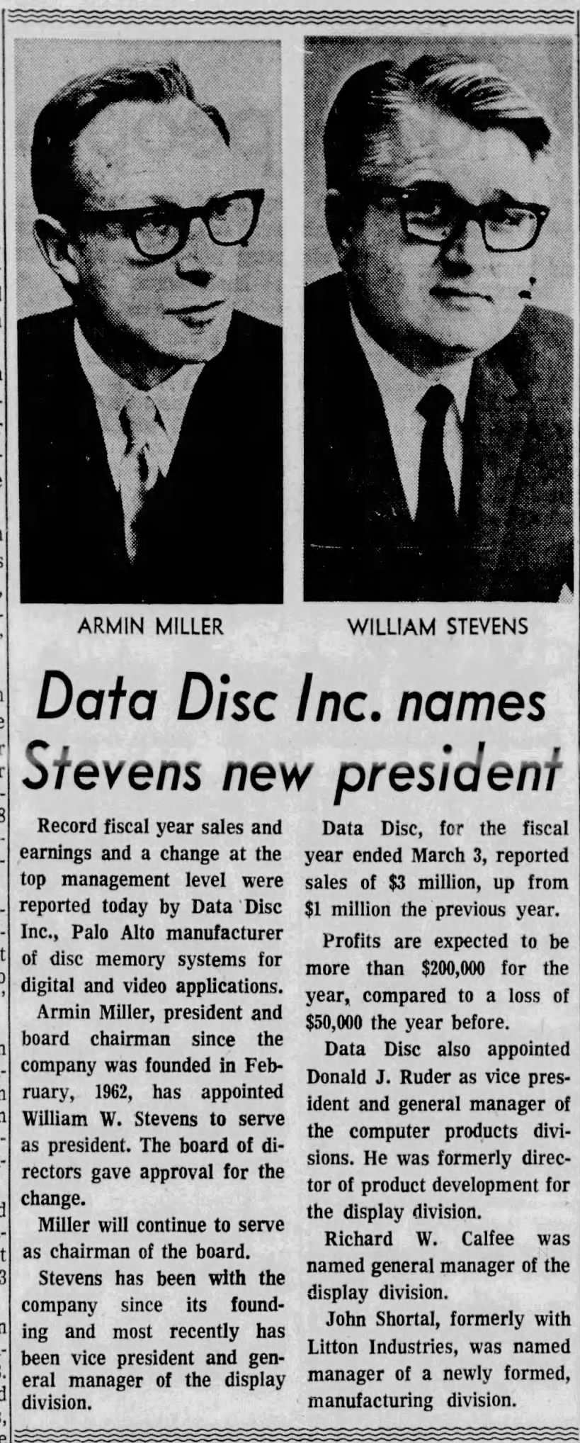 Data Disc Inc. names Stevens new president