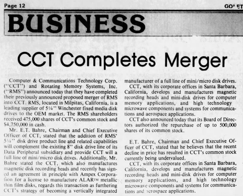 CCT Completes Merger