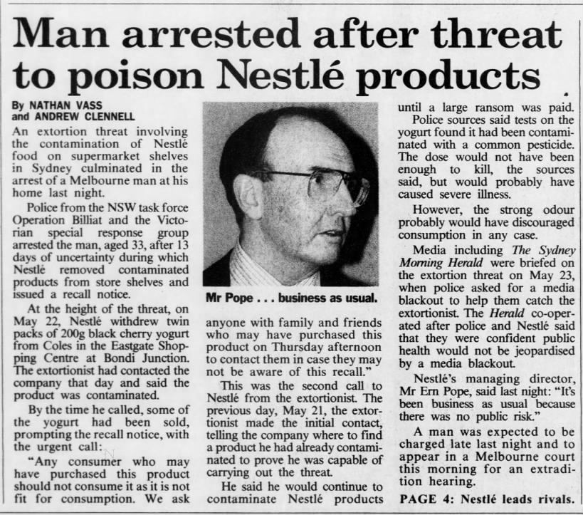 Man arrested after threat to poison Nestlé products