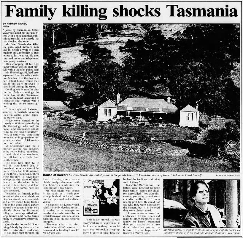 Family killing shocks Tasmania