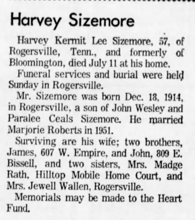 Harvey Sizemore obituary