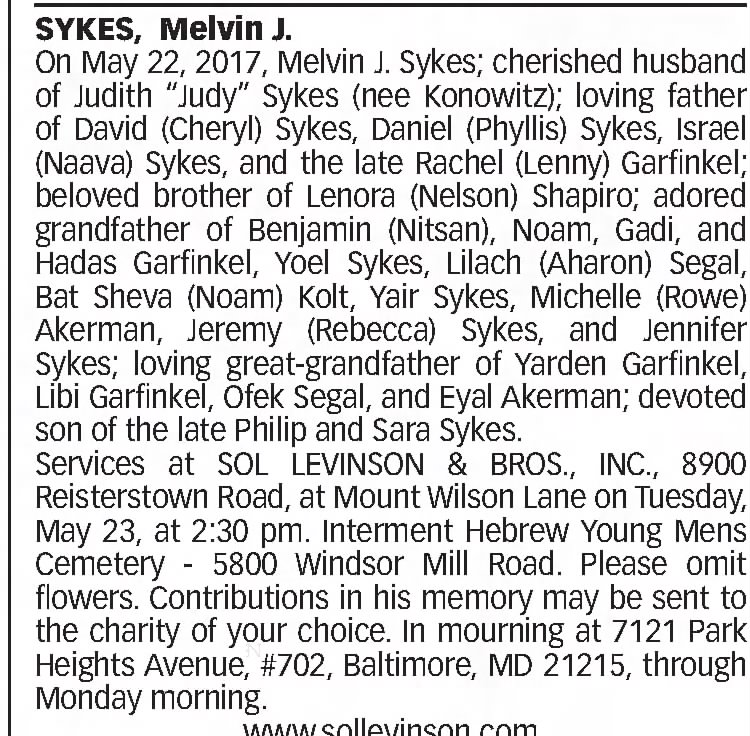 Obituary for Melvin J. SYKES