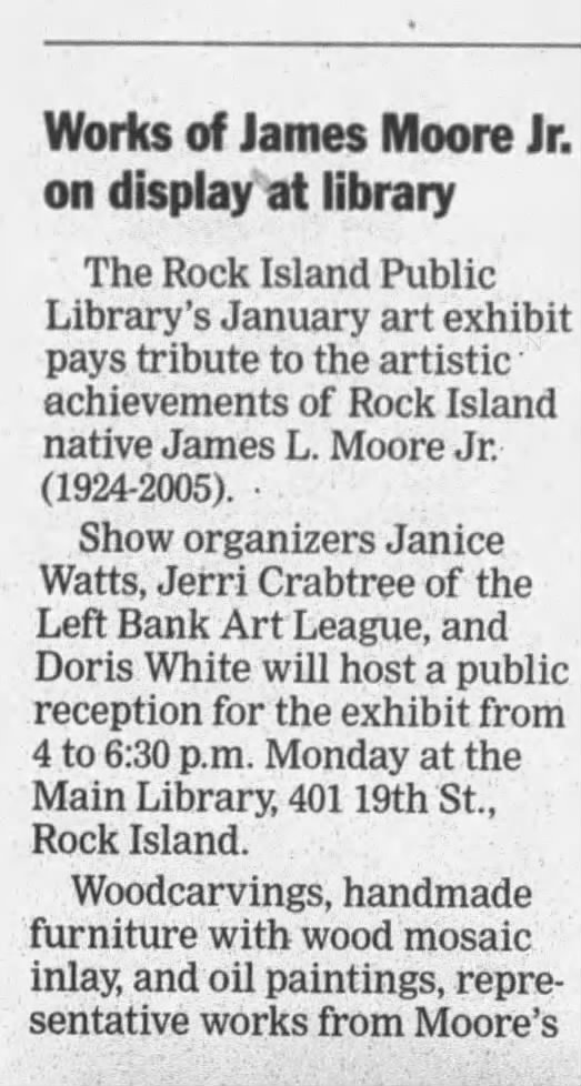 Library exhibition, Rock Island Argus, Jan. 13, 2007