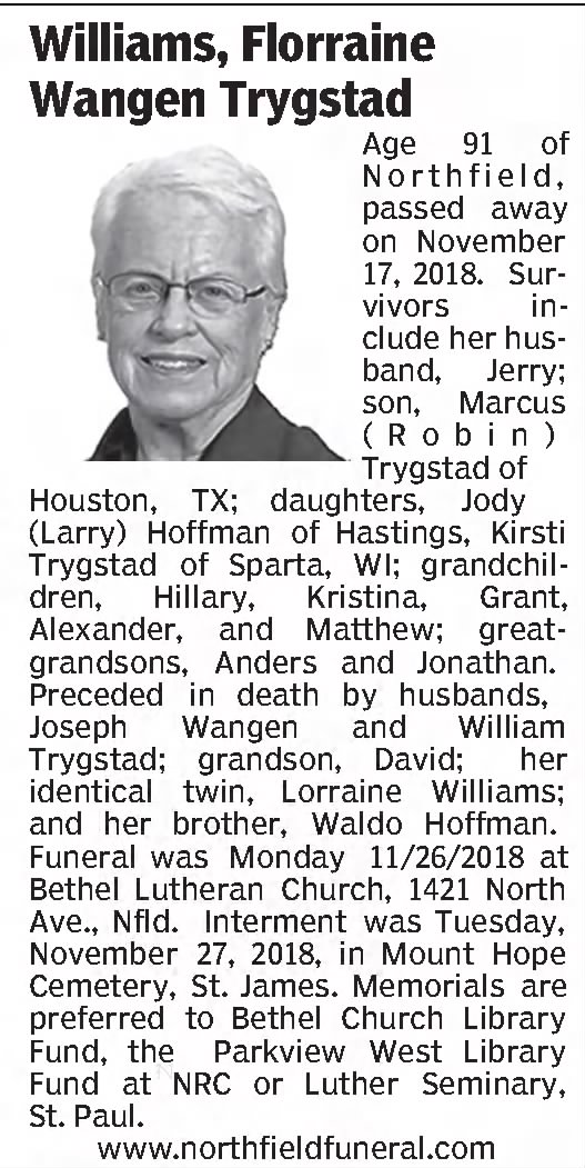 Obituary for Florraine Williams (Aged 91)