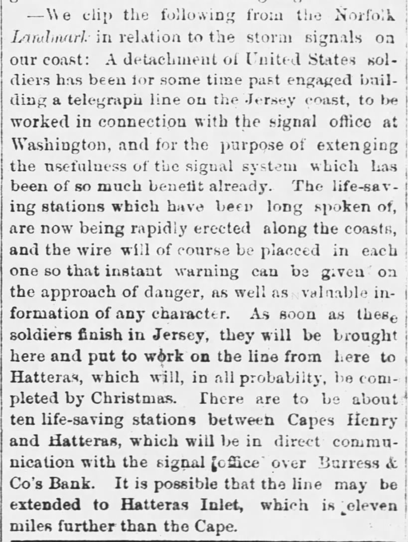 Article of construction of telegraph line to Hatteras 1873