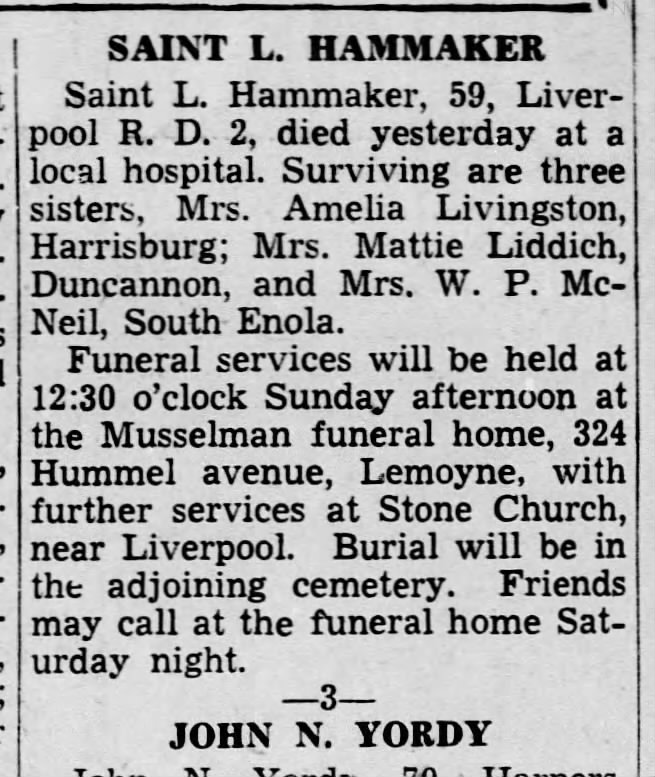 saint l hammaker 1937 obit age 59 liverpool 3 sisters survive
