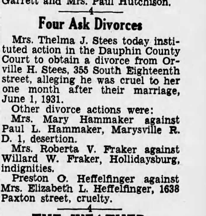 mary hammaker divorce paul marysville 1933