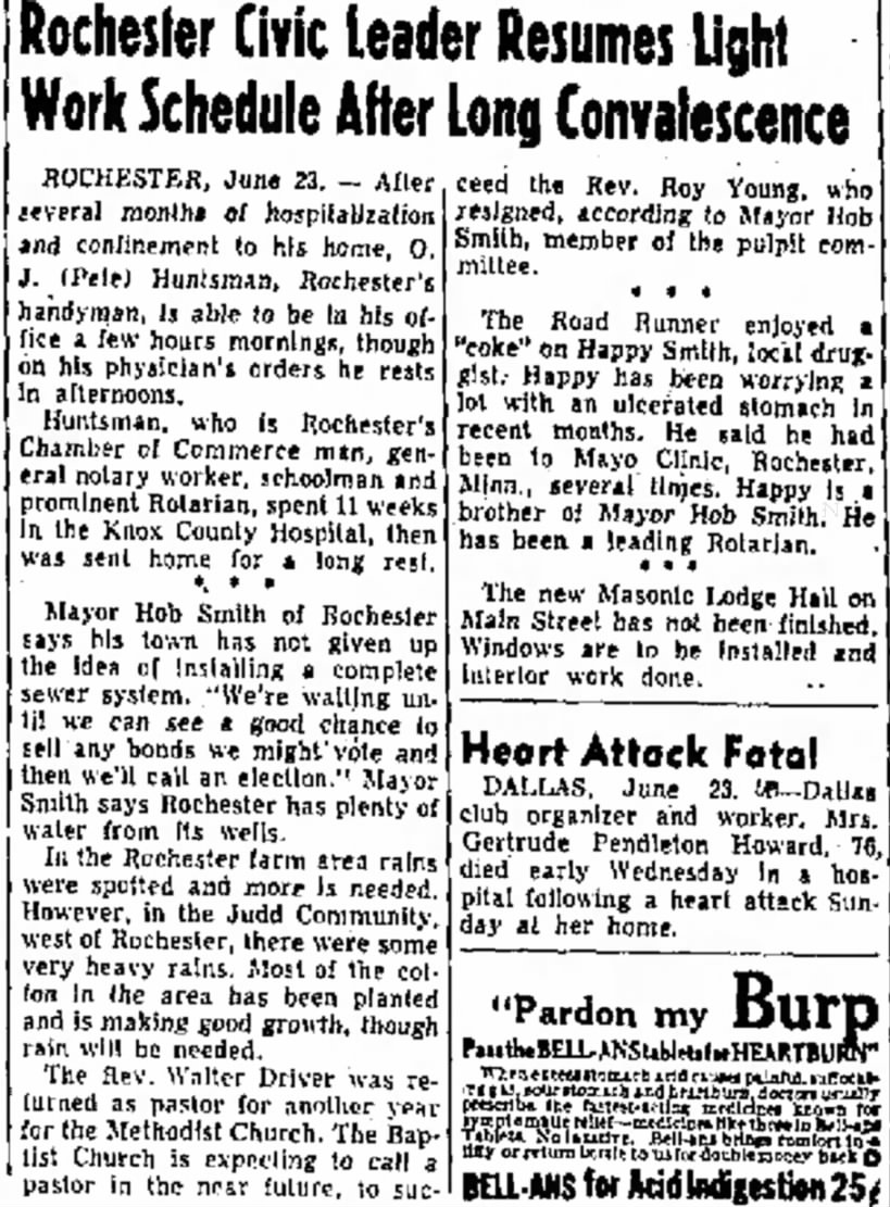 general news from Rochester in Abilene Paper June 24, 1948