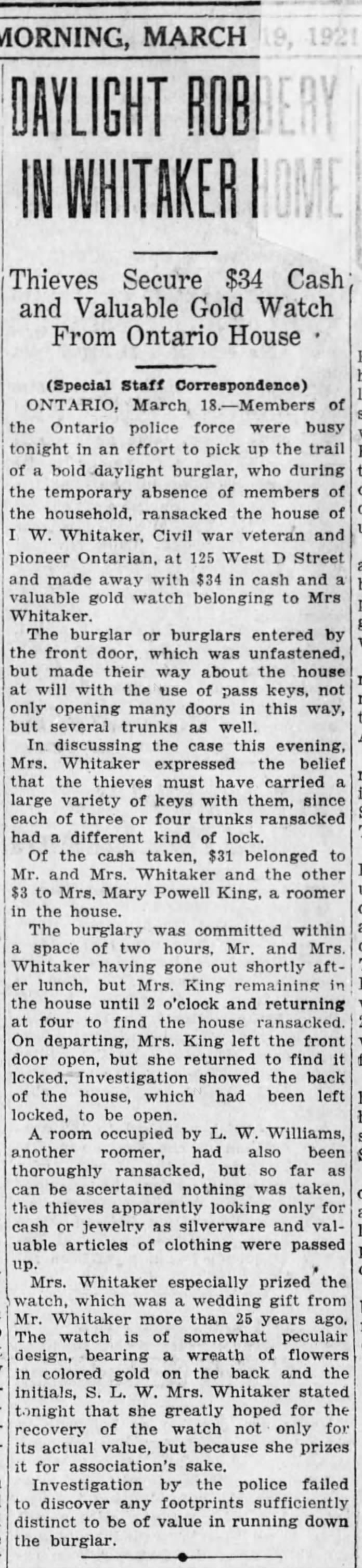 1921-03-19 WHITAKER WILLIAM HOUSE ROBBED