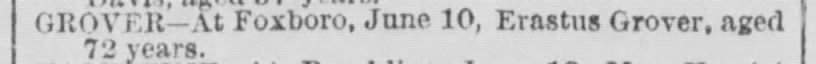 Deaths Erastus Grover June 10 (Tuesday, 14 June 1887, page 5, column 3)