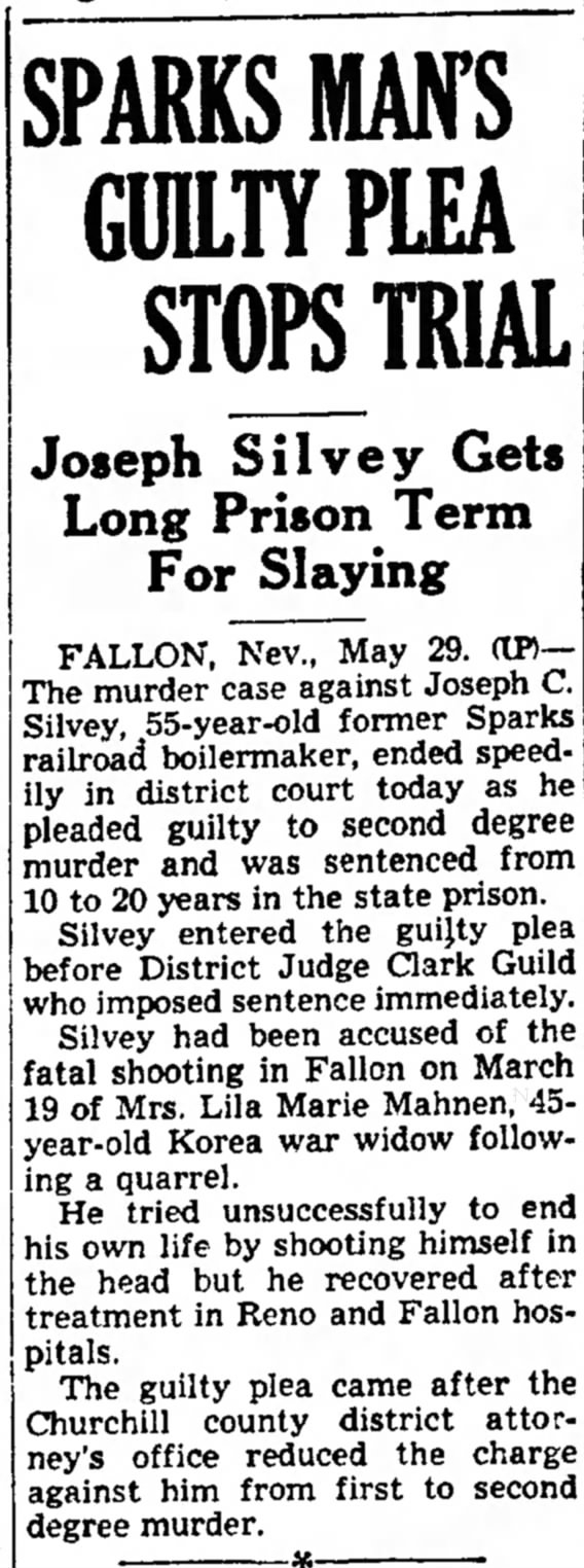 Joseph Silvey Gets Long Prison Term for Slaying (Wednesday, 30 May 1951, page 12, column 2)
