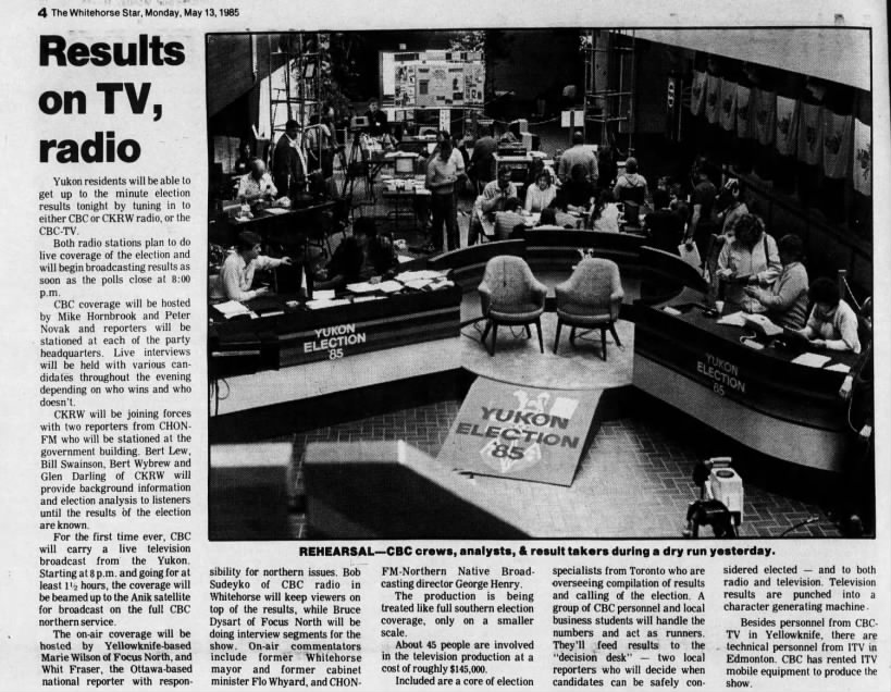 Yukon 1985 election coverage on TV and radio
