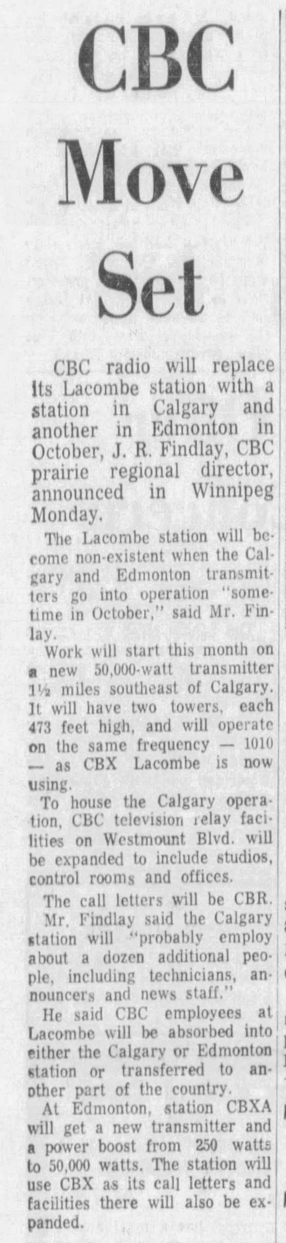 CBC to move Lacombe radio transmitter