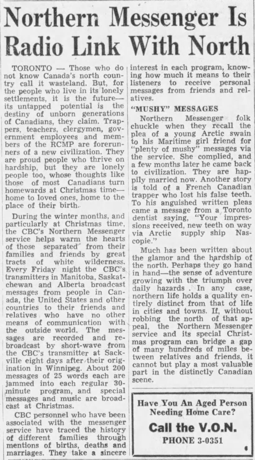 CBC Northern Messenger 1952