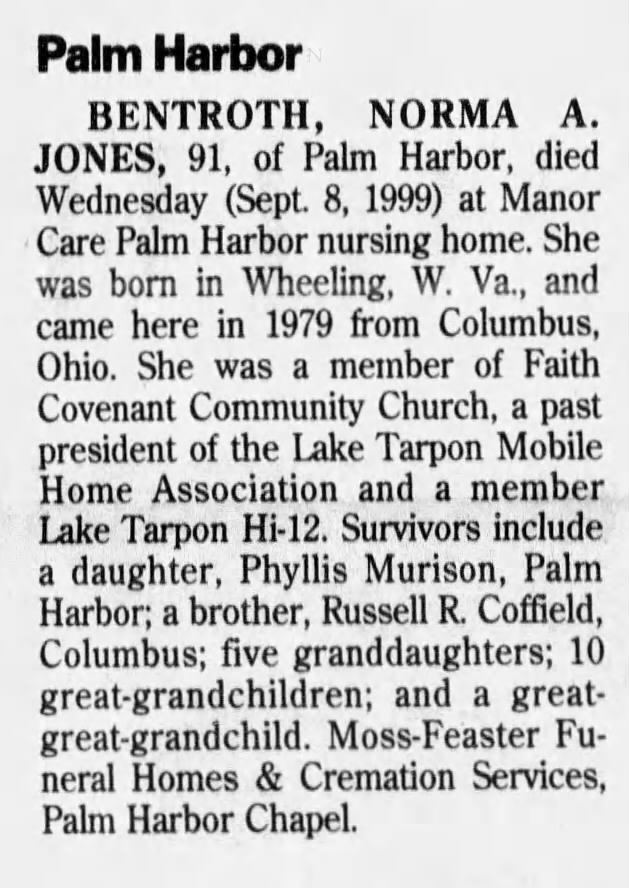 Norma Coffield Bentroth obit