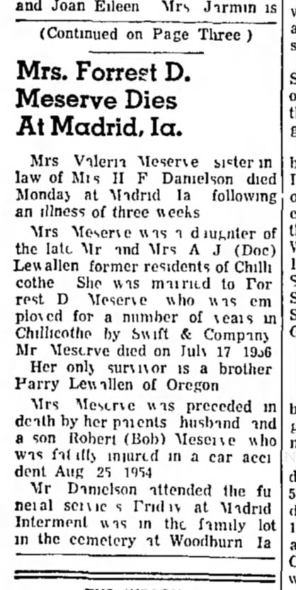 Valeria Lewallen 
Chillicothe Constution-Tribune Feb 13 1965