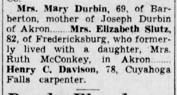 Elizabeth Brown Slutz 1868-1951 Obituary