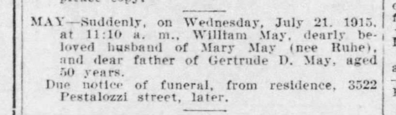3522 Pestalozzi Death of William May First Owner SL Star & Times 22 Jul 1915